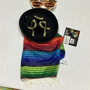 Colorful Dog poncho and sombrero Halloween costume size M/L
